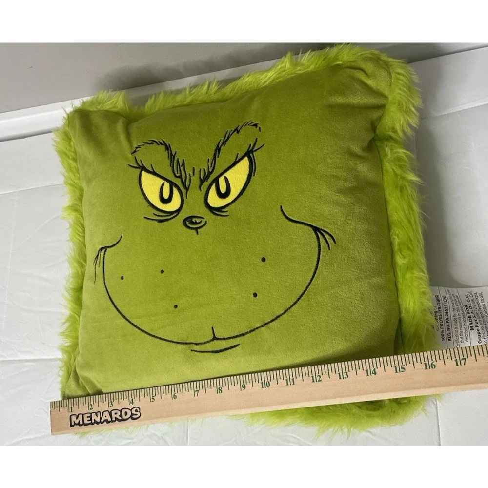 Dr. Seuss The Grinch 16x16 Green Faux Fur Christmas Throw Pillow Ruz 2024